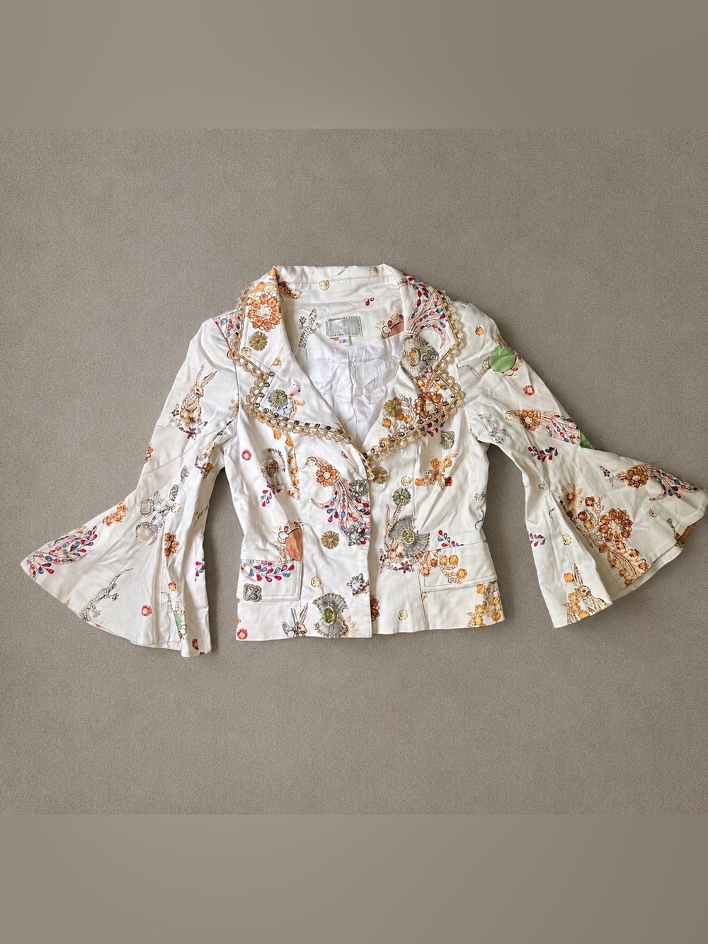 Alberto Makali Embellished Cropped Bell Sleeve Jacket | Art-to-Wear | Size 2 - Picture 3 of 11